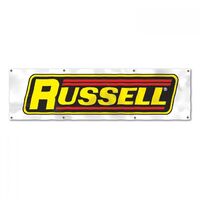 Edelbrock Banner Vinyl White Background Russell Logo 27 in. Width 96 in. Length Each EB600290