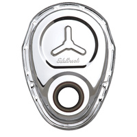 Edelbrock Chrome Timing Cover Small Block Chevy with Welded Reinforcement Plate ED4860
