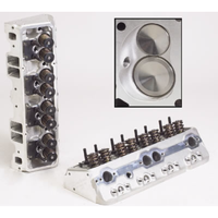 Edelbrock Performer RPM Cylinder Heads Single Complete SB Chevy, 64cc combustion chambers with straight plugs, 185cc Intake port ED60899