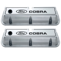 For Ford Motorsport For Ford COBRA DIE-CAST ALUM VALVE COVERS POLISHED BLACK RECESSED EMBLEMS.