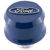 For Ford Motorsport Valve Cover Breather Slant Edge Aluminium Push-in Round For Ford Blue For Ford Oval Logo 2.500 in. Diameter 1.220 in. Hole Size Ea