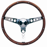 Grant 15" Classic Wood Steering Wheel Chrome 3 Spoke, Hardwood Grip, Walnut Finish. 4-1/8" Dish