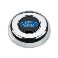 Grant Chrome Horn Button Suit Classic & Challenger Steering Wheels With Blue Ford Oval Logo
