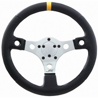Grant 13" Performance GT Steering Wheel Silver Anodized 3 Spoke, Black Diamond Vinyl Grip With Yellow Top Marker & 2 Holes For Buttons