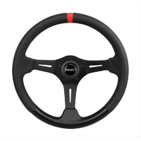 Grant 13.75" Performance & Race Steering Wheel Black Anodized 3-Spoke, Black Suede Grip, 3.5" Dish Wih Red Center Top Stripe
