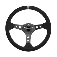 Grant 13.75" Performance & Race Steering Wheel Black Anodized 3-Spoke, Black Suede Grip, 3.5" Dish Wih Grey Center Top Stripe