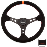 Grant 13.75" Performance & Race Steering Wheel Black Anodized 3-Spoke, Black Suede Grip, 3.5" Dish Wih Orange Center Top