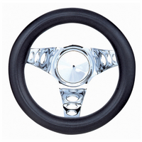 Grant 8-1/2" Classic Series Steering Wheel Chrome 3 Spoke, Black Vinyl Grip. 4-1/2" Dish