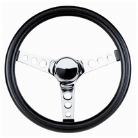 Grant 13-1/2" Classic Series Steering Wheel Chrome 3 Spoke, Black Vinyl Grip. 2" Dish