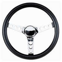 Grant 11-1/2" Classic Series Steering Wheel Chrome 3 Spoke, Black Vinyl Grip. 3-3/4" Dish