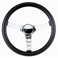 Grant 13-1/2" Classic Series Steering Wheel Chrome 3 Spoke, Black Vinyl Grip. 3-1/2" Dish