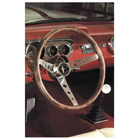 Grant 13-1/2" Classic Steering Wheel With Mustang Horn Button Brushed S/S 3 Spoke, Hardwood Grip. 3-3/4" Dish