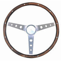 Grant 15" Classic Ford Steering Wheel Brushed S/S 3 Spoke, Hardwood Grip. 4-1/8" Dish