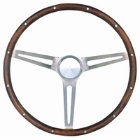 Grant 15" Classic Steering Wheel With Polished Horn Button Brushed S/S 3 Spoke, Hardwood Grip. 4-1/8" Dish