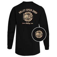 Holley T-Shirt Hanes Beefy Long Sleeve Black Speed Shop Men's Small HL10047-SMHOL