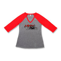 Holley T-Shirt Long Sleeve V-Neck Baseball Cotton Ladies' Large Red/Gray HL10109-LGHOL
