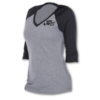 Holley T-Shirt 3/4 Sleeve V-Neck LS Fest Block Party Baseball Cotton Ladies' 2XL Black/Gray HL10200-2XHOL