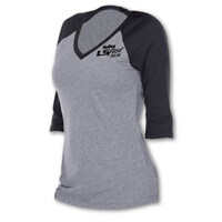 Holley T-Shirt 3/4 Sleeve V-Neck LS Fest Block Party Baseball Cotton Ladies' XL Black/Gray HL10200-XLHOL