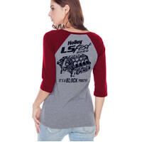 Holley T-Shirt 3/4 Sleeves LS Block Party Grey/Red Ladies' Small HL10256-SMHOL