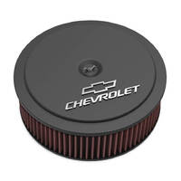 Holley Air Cleaner 14 in. Dia. 4 in. Height Red Washable Satin Black Machined Cast Aluminum w/ GM Bowtie Logo HL120-221