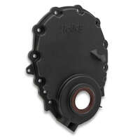 Holley Vortec/Small Block Timing Chain Cover w/o Crank Sensor provision Black Finish w/ logo (Carb) HL21-151