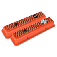 Holley Valve Cover Muscle Series Small Block Chevrolet Cast Aluminum Factory Orange Pair HL241-136