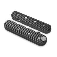 Holley Valve Cover Vintage Series Finned Tall Height GM LS Engines Cast Aluminum Satin Black Machined Pair HL241-140