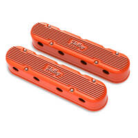 Holley Valve Cover Vintage Series 3.75 in. Height GM LS Engines Cast Aluminum Factory Orange Pair HL241-173