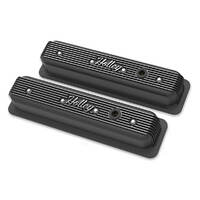 Holley Valve Cover Finned 3.4 in. Height Small Block Chevrolet Cast Aluminum Satin Black Machined Pair HL241-247