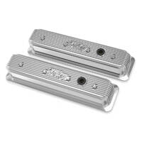 Holley Valve Cover Finned 3.4 in. Height Small Block Chevrolet Cast Aluminum Polished Pair HL241-248