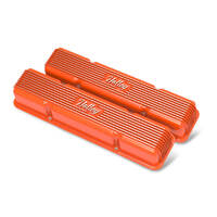 Holley Valve Cover Vintage Series Finned 3.3 in. Height Small Block Chevrolet Cast Aluminum Factory Orange Pair HL241-272