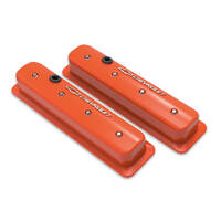 Holley Valve Cover Muscle Series SBC Center Bolt Standard Height GM SBC ZZ6/Vortec Cast Aluminum Factory Orange Pair HL241-293