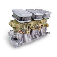 Holley Carburetor and Manifold Combo Tri-Power 3x2 SBC Intake (Aluminium Natural) and Carb (Dichromate) 325/350 cfm Kit HL300-521