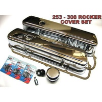 Holden 253-308 V8 tall chrome rocker covers with PCV gaskets, bolts etc.