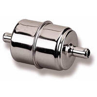 Holley Fuel Filter Inline Chrome Steel 5/16 in. Hose Barb Inlet and Outlet HY162524