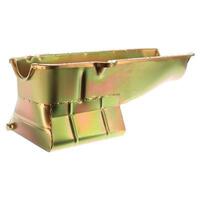 Milodon Oil Pan Steel Gold Iridite 7 qt. For Chevrolet Small Block Low Profile Dart SHP and 1980-85 RH Dipstick Each