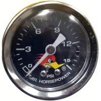 Mooneyes Clay Smith Fuel Pressure Gauge Black Face 0-15psi, 1-1/2" O.D Liquid Filled