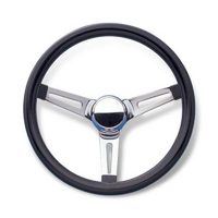 Mooneyes 13-1/2" Classic Steering Wheel Chrome Slotted 3 Spoke, Black Vinyl Grip, 3" Dish
