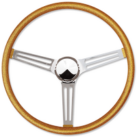 Mooneyes 15" California Metal Flake Steering WheelChrome Slotted 3 Spoke, Gold Metal Flake, 3" Dish