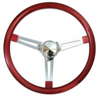 Mooneyes 15" Metal Flake Steering Wheel Chrome Slotted 3 Spoke, Red Rubber Grip, 3" Dish