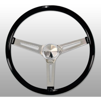 Mooneyes 15" Classic Steering Wheel Chrome Slotted 3 Spoke, Black Vinyl Grip, 3-1/2" Dish