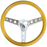 Mooneyes 15" California Metal Flake Steering Wheel Chrome Round Hole 3 Spoke, Gold Metal Flake, 3" Dish