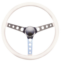 Mooneyes 15" California Steering Wheel Chrome Round Hole 3 Spoke, Solid White, 3" Dish