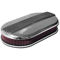 Mooneyes Finned Aluminium Air Cleaner Suit Dual Carburettor, Oval 17" x 9" x 2"