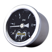 Mooneyes 1-1/2" Fuel Press Gauge 0-15 PSI Black Face, Liquid Filled, Direct Mount