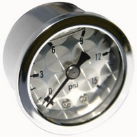 Mooneyes 1-1/2" Fuel Press Gauge 0-15 PSI Engine-Turned Facia, Liquid Filled, Direct Mount