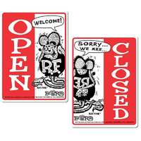Mooneyes Open/Closed Door Sign 2 Sided With Rat Fink (Vertical)