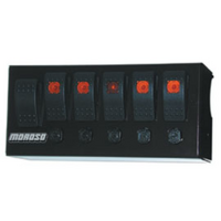 Moroso Cage Mount Switch Panel, 3.750" x 8" Includes Momentary Starter Switch With 5 Accessory Switches With 20 Amp Circuit Breakers