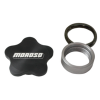 Moroso Weld-On Filler Cap Aluminium, Black Anodised With Logo 1-3/8" -12 UNF Threads, 2.6" OD