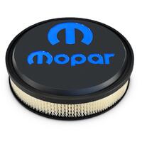 Mopar Performance Air Cleaner Slant-Edge Aluminium Top Black Crinkle Recessed Blue Mopar Logo 14.00 in. Diameter Dropped 1.00 in. Each
